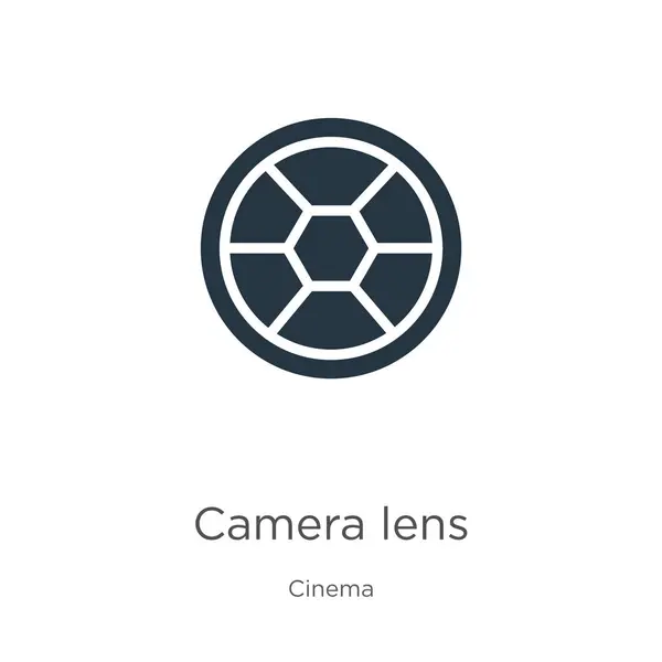 카메라 렌즈 아이콘 벡터. 영화 컬렉션의 화려 한 평면 카메라 아이콘은 흰색 배경에 분리되어 있다. 벡터 일러스트는 웹 및 모바일 그래픽 디자인, 로고 , eps10 에 사용 할 수있습니다. — 스톡 벡터