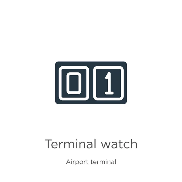 Terminal Watch Icon Vektor. trendige flache Terminaluhr-Ikone aus der Flughafen-Terminalkollektion isoliert auf weißem Hintergrund. Vektor-Illustration kann für Web-und mobile Grafik-Design, Logo verwendet werden, — Stockvektor
