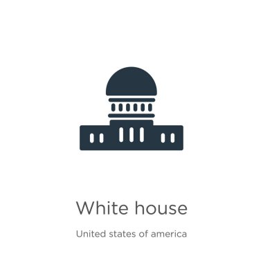 Beyaz Saray ikon vektörü. Beyaz arka planda Amerika Birleşik Devletleri koleksiyonundan moda düz ev ikonu izole edildi. Vektör illüstrasyonu web ve mobil grafik tasarımı, logo, eps10 için kullanılabilir