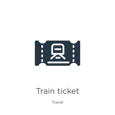 Tren bileti ikonu vektörü. Seyahat koleksiyonundaki son moda düz tren bileti ikonu beyaz arka planda izole edildi. Vektör illüstrasyonu web ve mobil grafik tasarımı, logo, eps10 için kullanılabilir