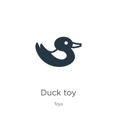 Ördek oyuncağı ikon vektörü. Beyaz arka planda izole edilmiş oyuncak koleksiyonundan moda düz ördek oyuncağı ikonu. Vektör illüstrasyonu web ve mobil grafik tasarımı, logo, eps10 için kullanılabilir