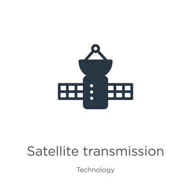 Uydu iletim ikonu vektörü. Beyaz arka planda izole edilmiş teknoloji koleksiyonundan moda düz uydu iletim ikonu. Vektör illüstrasyonu web ve mobil grafik tasarımı için kullanılabilir,
