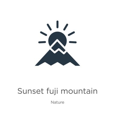 Sunset Fuji dağ ikonu vektörü. Beyaz arka planda izole edilmiş doğa koleksiyonundan günbatımı Fuji Dağı ikonu. Vektör illüstrasyonu web ve mobil grafik tasarımı, logo için kullanılabilir,