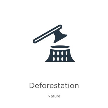 Orman yok etme ikonu vektörü. Beyaz arka planda izole edilmiş doğa koleksiyonundan moda düz orman yok etme ikonu. Vektör illüstrasyonu web ve mobil grafik tasarımı, logo, eps10 için kullanılabilir