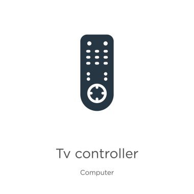 TV denetleyici simge vektörü. Beyaz arkaplanda bilgisayar koleksiyonundan moda düz televizyon denetleyici simgesi izole edildi. Vektör illüstrasyonu web ve mobil grafik tasarımı, logo, eps10 için kullanılabilir