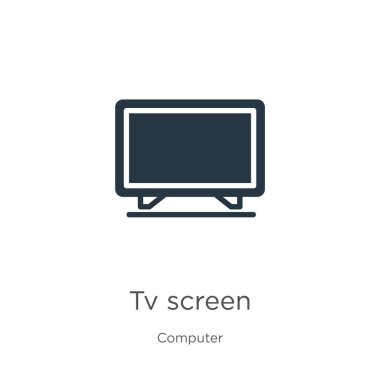 TV ekran simgesi vektörü. Beyaz arkaplanda bilgisayar koleksiyonundan moda düz ekran ikonu izole edildi. Vektör illüstrasyonu web ve mobil grafik tasarımı, logo, eps10 için kullanılabilir