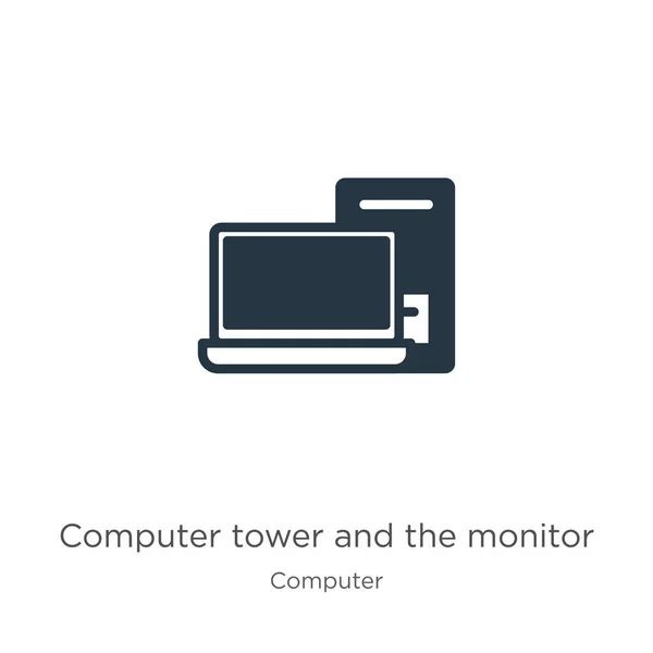 Torre Informática Vector Iconos Del Monitor Tendente Torre Computadora Plana — Archivo Imágenes Vectoriales