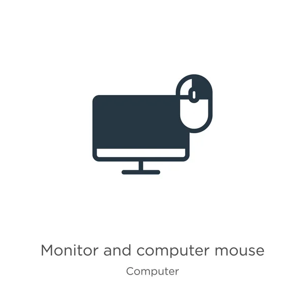 Monitor Wektor Myszy Komputerowej Modny Płaski Monitor Ikona Myszy Komputerowej — Wektor stockowy