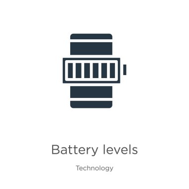 Batarya seviyesi ikon vektörü. Beyaz arka planda izole edilmiş teknoloji koleksiyonundan modaya uygun düz pil seviyesi simgesi. Vektör illüstrasyonu web ve mobil grafik tasarımı, logo, eps10 için kullanılabilir