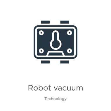 Robot vakum ikonu vektörü. Beyaz arka planda izole edilmiş teknoloji koleksiyonundan modaya uygun düz robot vakum ikonu. Vektör illüstrasyonu web ve mobil grafik tasarımı, logo, eps10 için kullanılabilir