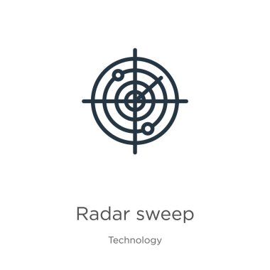 Radar ikon vektörünü tarıyor. Beyaz arka planda izole edilmiş teknoloji koleksiyonundan moda düz radar ikonu. Vektör illüstrasyonu web ve mobil grafik tasarımı, logo, eps10 için kullanılabilir