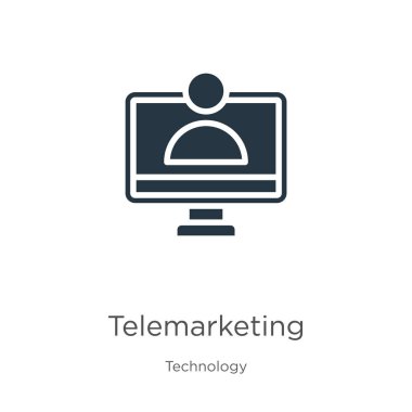 Tele pazarlama simgesi vektörü. Beyaz arka planda izole edilmiş teknoloji koleksiyonundan moda düz pazarlama ikonu. Vektör illüstrasyonu web ve mobil grafik tasarımı, logo, eps10 için kullanılabilir