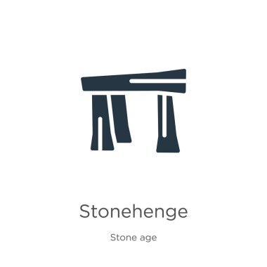 Stonehenge ikon vektörü. Beyaz arka planda taş devri koleksiyonundan modayı takip eden düz stonehenge ikonu izole edildi. Vektör illüstrasyonu web ve mobil grafik tasarımı, logo, eps10 için kullanılabilir