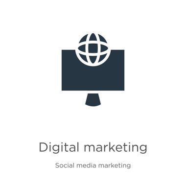 Dijital pazarlama ikonu vektörü. Beyaz arka planda izole edilmiş sosyal medya pazarlama koleksiyonundan moda düz dijital pazarlama ikonu. Vektör illüstrasyonu web ve mobil grafik için kullanılabilir