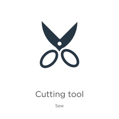 Araç simgesi vektörü kesiliyor. Dikiş koleksiyonundan moda düz kesim aracı simgesi beyaz arkaplanda izole edildi. Vektör illüstrasyonu web ve mobil grafik tasarımı, logo, eps10 için kullanılabilir