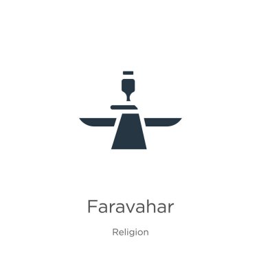 Faravahar simge vektörü. Beyaz arka planda izole edilmiş, din koleksiyonundan modayı takip eden düz bir farahar simgesi. Vektör illüstrasyonu web ve mobil grafik tasarımı, logo, eps10 için kullanılabilir