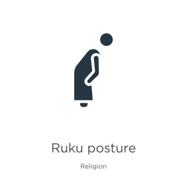Ruku duruş ikon vektörü. Din koleksiyonundan modayı takip eden düz ruku duruşu simgesi beyaz arka planda izole edildi. Vektör illüstrasyonu web ve mobil grafik tasarımı, logo, eps10 için kullanılabilir