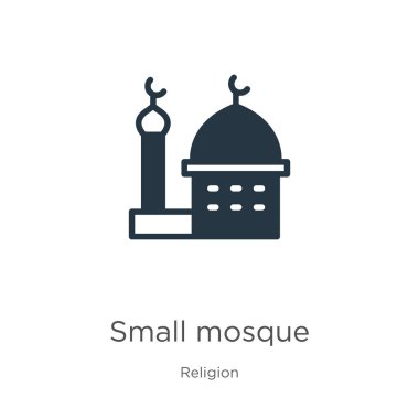 Küçük cami simgesi vektörü. Din koleksiyonundan modayı takip eden küçük bir cami simgesi beyaz arka planda izole edilmiş. Vektör illüstrasyonu web ve mobil grafik tasarımı, logo, eps10 için kullanılabilir