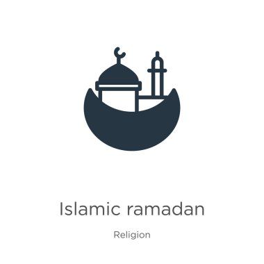 İslam ramazan ikon vektörü. Beyaz arka planda izole edilmiş din koleksiyonundan modaya uygun düz bir ramazan simgesi. Vektör illüstrasyonu web ve mobil grafik tasarımı, logo, eps10 için kullanılabilir