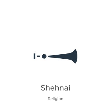 Shehnai ikon vektörü. Din koleksiyonundan modayı takip eden düz Shehnai simgesi beyaz arka planda izole edildi. Vektör illüstrasyonu web ve mobil grafik tasarımı, logo, eps10 için kullanılabilir