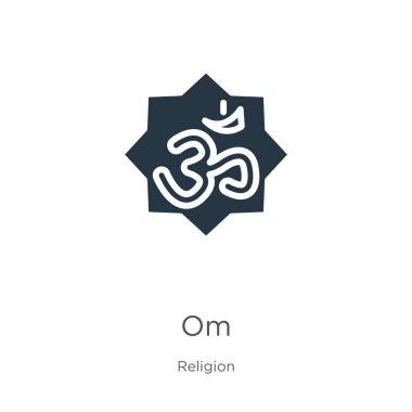 Om simge vektörü. Din koleksiyonundan modayı takip eden düz om simgesi beyaz arkaplanda izole edildi. Vektör illüstrasyonu web ve mobil grafik tasarımı, logo, eps10 için kullanılabilir