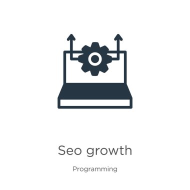Seo büyüme ikonu vektörü. Programlama koleksiyonundaki son moda düz seo büyüme simgesi beyaz arka planda izole edildi. Vektör illüstrasyonu web ve mobil grafik tasarımı, logo, eps10 için kullanılabilir