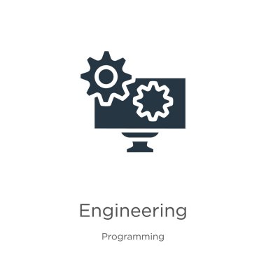 Mühendislik simgesi vektörü. Programlama koleksiyonundaki moda düz mühendislik simgesi beyaz arka planda izole edildi. Vektör illüstrasyonu web ve mobil grafik tasarımı, logo, eps10 için kullanılabilir