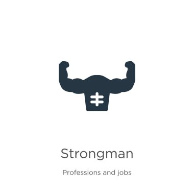 Strongman ikon vektörü. Beyaz arka planda izole edilmiş mesleklerden ve iş kolleksiyonundan modaya uygun sert adam ikonu. Vektör illüstrasyonu web ve mobil grafik tasarımı, logo, eps10 için kullanılabilir