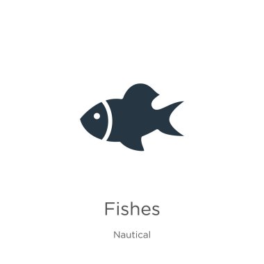 Balık ikon vektörü. Beyaz arka planda izole edilmiş deniz ürünleri koleksiyonundan modayı takip eden düz balık simgesi. Vektör illüstrasyonu web ve mobil grafik tasarımı, logo, eps10 için kullanılabilir