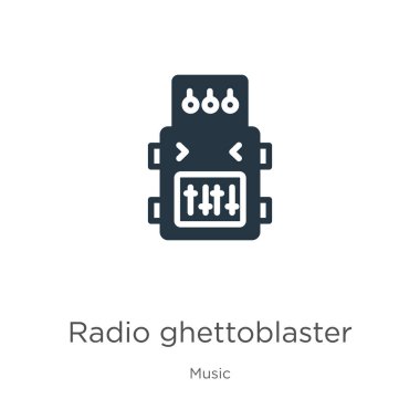 Radyo ghettoblaster ikon vektörü. Beyaz arka planda izole edilmiş müzik koleksiyonundaki son moda düz radyo ghettoblaster ikonu. Vektör illüstrasyonu web ve mobil grafik tasarımı, logo, eps10 için kullanılabilir