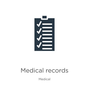 Tıbbi kayıtlar ikon vektörü. Tıbbî koleksiyondaki modaya uygun düz tıbbi kayıt simgesi beyaz arka planda izole edilmiş. Vektör illüstrasyonu web ve mobil grafik tasarımı, logo, eps10 için kullanılabilir