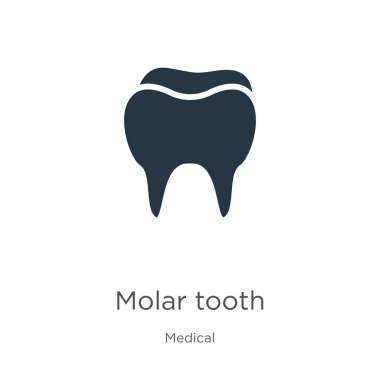 Azı dişi ikon vektörü. Beyaz arka planda, tıp koleksiyonundan modayı takip eden düz azı dişi ikonu var. Vektör illüstrasyonu web ve mobil grafik tasarımı, logo, eps10 için kullanılabilir