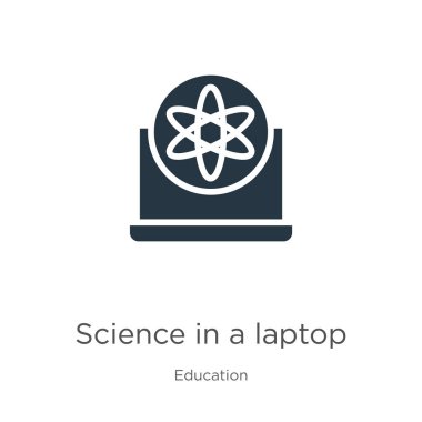 Dizüstü bilgisayar ikon vektöründeki bilim. Eğitim koleksiyonundan bir dizüstü bilgisayar ikonunda son moda düz bilim beyaz arka planda izole edildi. Vektör illüstrasyonu web ve mobil grafik tasarımı, logo için kullanılabilir,