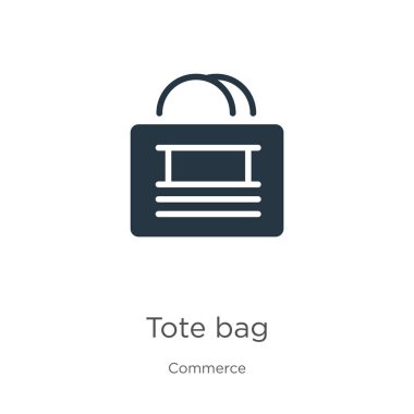 Tote bag ikon vektörü. Beyaz arka planda, ticaret ve alışveriş koleksiyonundan moda düz çanta ikonu izole edildi. Vektör illüstrasyonu web ve mobil grafik tasarımı, logo, eps10 için kullanılabilir