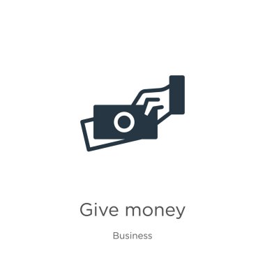 Para simgesi vektörü ver. Moda dairesi beyaz arka planda izole edilmiş iş koleksiyonundan para ikonu veriyor. Vektör illüstrasyonu web ve mobil grafik tasarımı, logo, eps10 için kullanılabilir