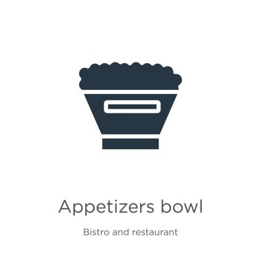 Aperatifler ikon vektörü. Beyaz arka planda izole edilmiş bistro ve restoran koleksiyonundan moda düz aperatifler kase ikonu. Vektör illüstrasyonu web ve mobil grafik tasarımı için kullanılabilir,