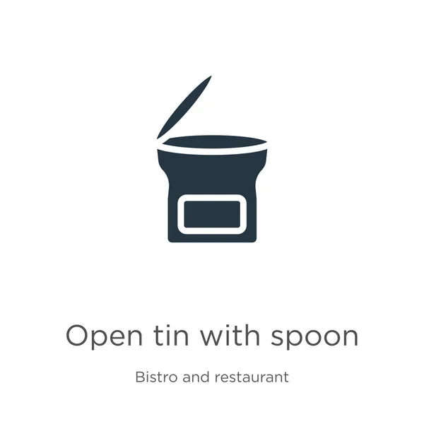 Open tin with spoon icon vector. Trendy flat open tin with spoon icon from bistro and restaurant collection isolated on white background. Vector illustration can be used for web and mobile graphic — Stock Illustration Open Tin Spoon Icon Vector Trendy Flat Open Tin Spoon Stock Illustration