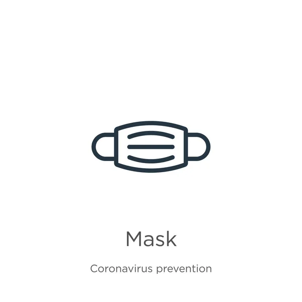 Maske simgesi. Coronavirus Önleme koleksiyonundan izole edilmiş ince doğrusal maske ana hatları simgesi. Modern çizgi vektör işareti, sembol, ağ ve mobil için vuruş