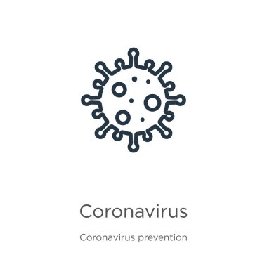 Coronavirus ikonu. Coronavirus Önleme koleksiyonundan izole edilmiş ince doğrusal koronavirüs anahat ikonu. Modern çizgi vektör işareti, sembol, ağ ve mobil için vuruş