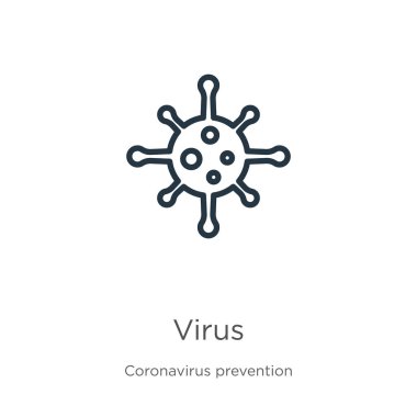 Virüs simgesi. Coronavirus Önleme koleksiyonundan izole edilmiş ince doğrusal virüs ana hatları simgesi. Modern çizgi vektör işareti, sembol, ağ ve mobil için vuruş