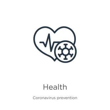 Sağlık ikonu. Coronavirus Önleme koleksiyonundan izole edilmiş ince doğrusal sağlık ana hatları simgesi. Modern çizgi vektör işareti, sembol, ağ ve mobil için vuruş