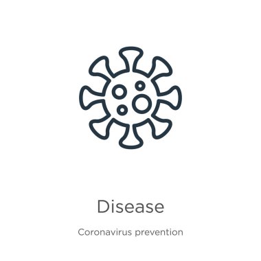 Hastalık ikonu. Coronavirus Önleme Koleksiyonundan izole edilmiş ince doğrusal hastalık ana hatları ikonu. Modern çizgi vektör işareti, sembol, ağ ve mobil için vuruş