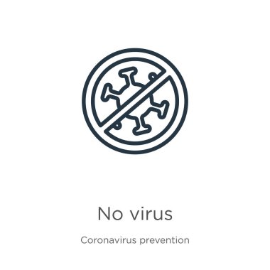 Virüs simgesi yok. İnce doğrusal olarak Coronavirus Önleme koleksiyonundan izole edilmiş virüs anahat simgesi yok. Modern çizgi vektör işareti, sembol, ağ ve mobil için vuruş