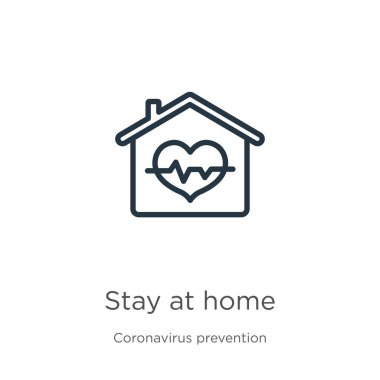 Ev ikonunda kal. Coronavirus Önleme Koleksiyonundan izole edilmiş ince çizgisel ana hatlı ikon. Modern çizgi vektör işareti, sembol, ağ ve mobil için vuruş