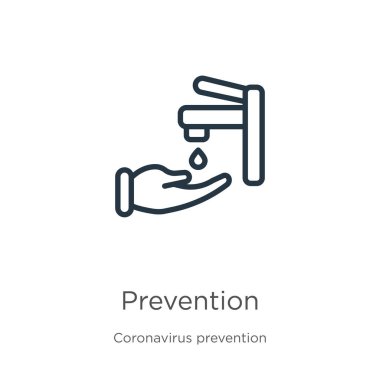 Önleme simgesi. Coronavirus Önleme Koleksiyonundan izole edilmiş ince doğrusal önleme ana hatları simgesi. Modern çizgi vektör işareti, sembol, ağ ve mobil için vuruş