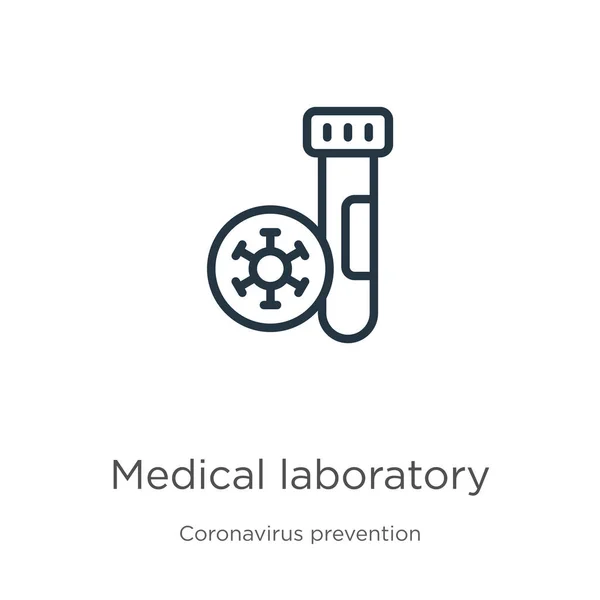 Tıbbi laboratuvar ikonu. Coronavirus Önleme koleksiyonundan izole edilmiş ince doğrusal tıbbi laboratuvar ana hatları ikonu. Modern çizgi vektör işareti, sembol, ağ ve mobil için vuruş