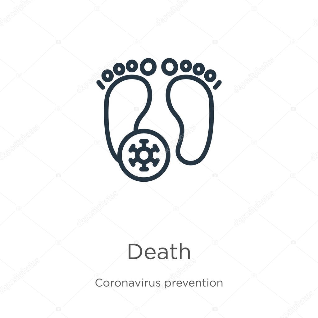 Death icon. Thin linear death outline icon isolated on white background from Coronavirus Prevention collection. Modern line vector sign, symbol, stroke for web and mobile