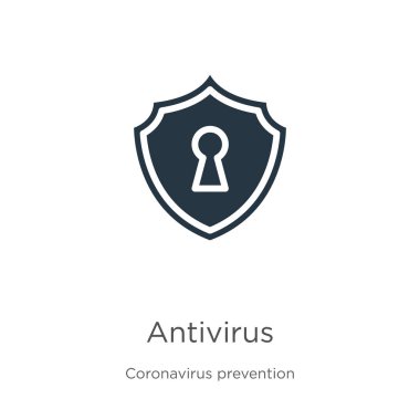 Antivirüs ikon vektörü. Beyaz arka planda izole edilmiş Coronavirus Önleme koleksiyonundan moda düz antivirüs ikonu. Vektör illüstrasyonu web ve mobil grafik tasarımı, logo, eps10 için kullanılabilir