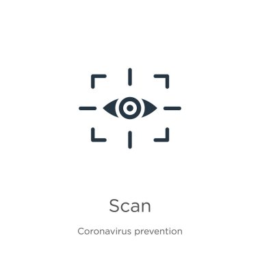 Simge vektörünü tara. Beyaz zemin üzerinde izole edilmiş Coronavirus Önleme koleksiyonundan moda düz tarama simgesi. Vektör illüstrasyonu web ve mobil grafik tasarımı, logo, eps10 için kullanılabilir