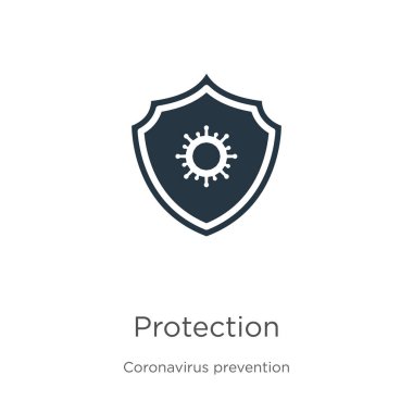Koruma ikonu vektörü. Beyaz arka planda izole edilmiş Coronavirus Önleme koleksiyonundan moda düz koruma ikonu. Vektör illüstrasyonu web ve mobil grafik tasarımı, logo, eps10 için kullanılabilir